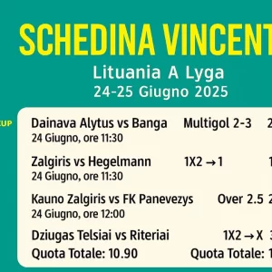 Schedina Vincente – Campeonato Lituania A Lyga 24-25 Giugno 2025 (❌ Persa)