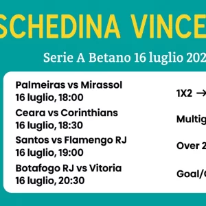 Schedina Vincente – Campeonato Serie A Betano 16 Luglio 2025 (❌Persa)