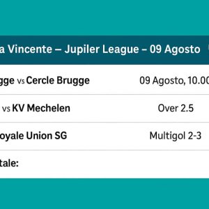Schedina Vincente – Jupiler League – 09 Agosto 2025
