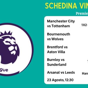 Schedina Vincente – Premier League 23/08/2025